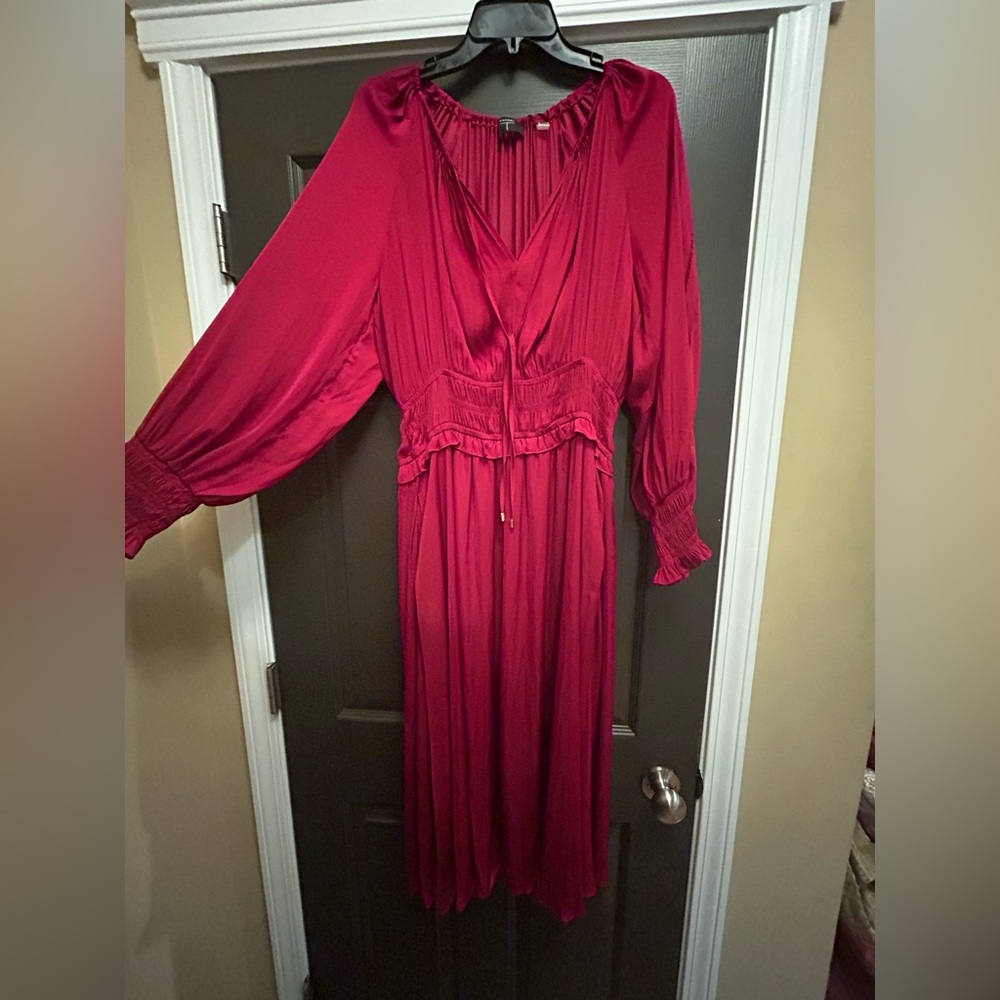 Tahari Maroon Long Sleeve V-Neck Dress